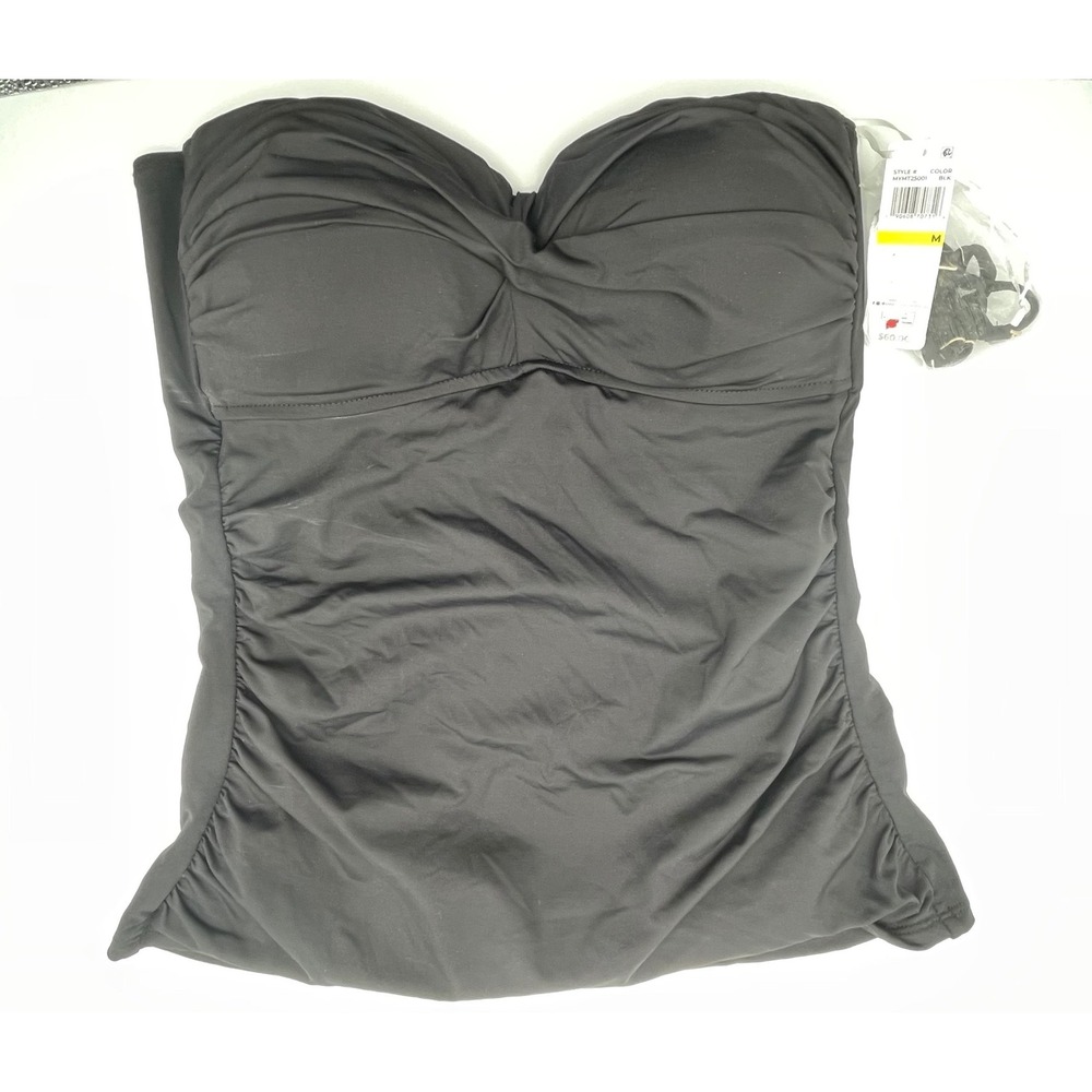 Anne Cole Black Ruched Sweetheart Tankini Swim Top MYMT25001 Womens Medium NEW